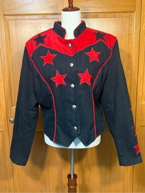 Vintage Back at the Ranch Western Star Denim Black & Red Rodeo Jacket